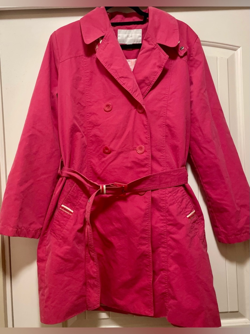 TCM Hot Pink Double-Breasted Trench Coat with Belt